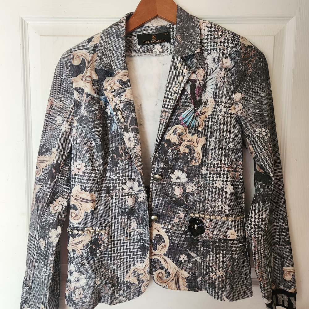 Nice ISTANBUL Y2K APPLIQUE PRINTED BLAZER 36/S